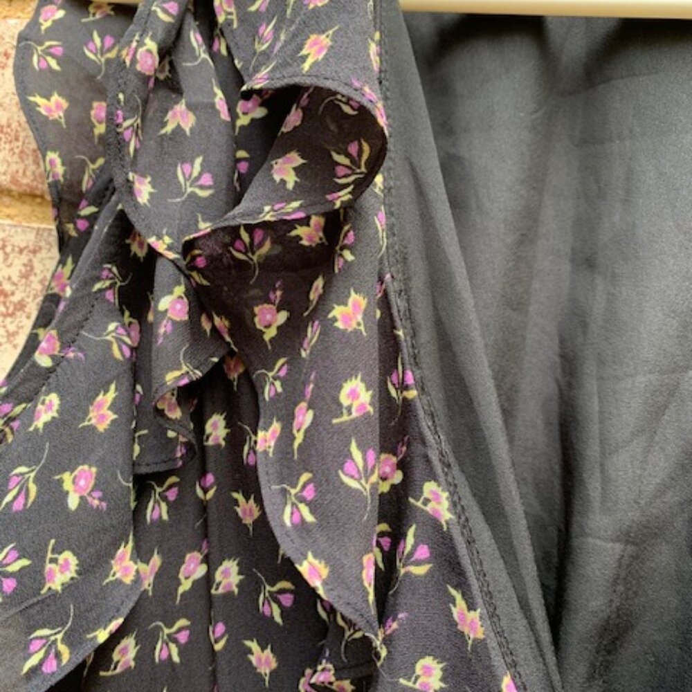 LOFT floral ruffle faux wrap cold shoulder ruffle midi dress size medium - Picture 5 of 14